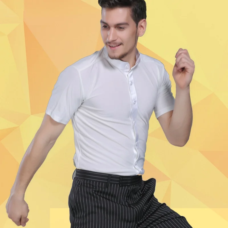 Мужское пальто для латиноамериканских танцев белая рубашка с коротким рукавом