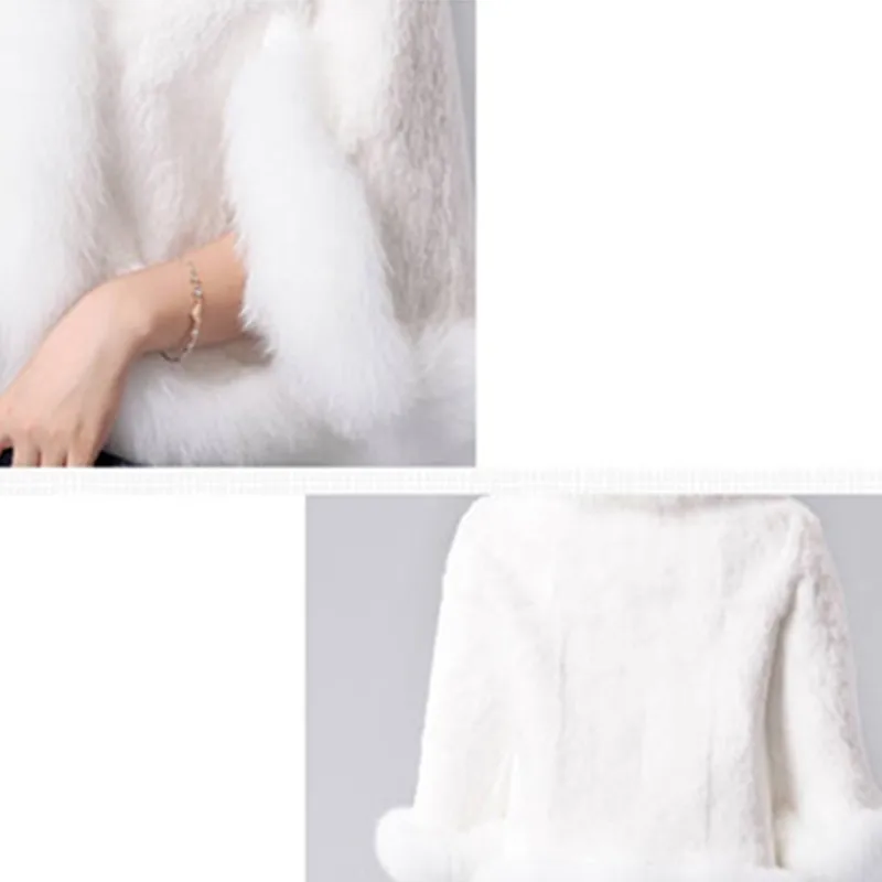 

NEW Women Coat Imitation Fox Rex Rabbit Fur Coat Outerwear Shawl Winter Jacket Female 7 Points Sleeves Short Faux Fur Coats K648
