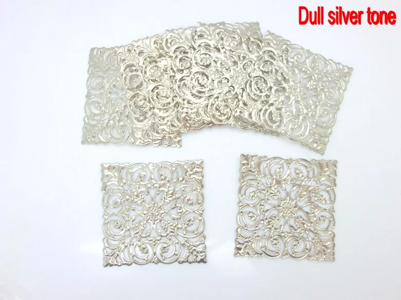 20Pcs Silver Tone Or Bronze Filigree Square Wraps Connectors Decoration DIY Findings 51x51mm D2035 | Украшения и аксессуары