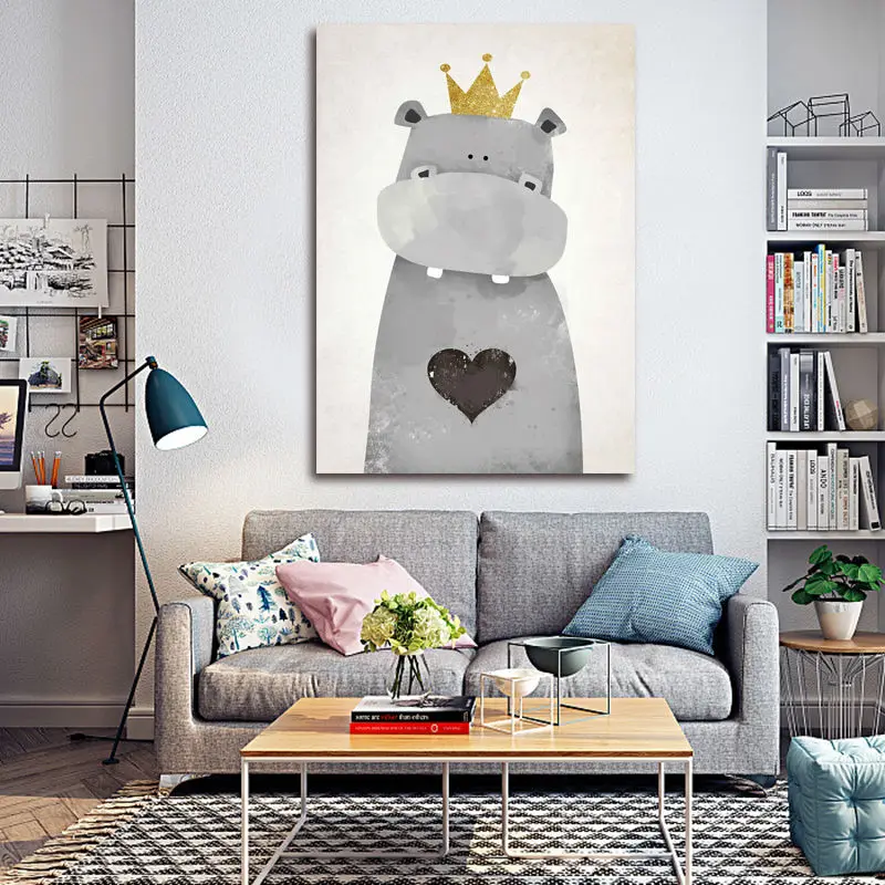 Милый Бегемот с короной diy картины маслом Раскраска по номерам подарок для детей