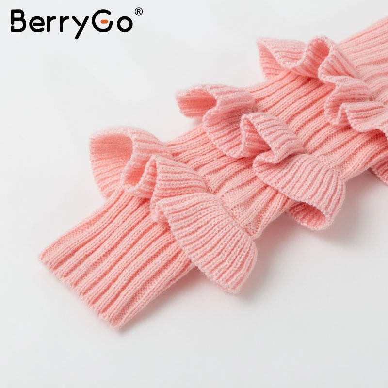 Женский укороченный свитер BerryGo Розовый пуловер с оборками в викторианском стиле