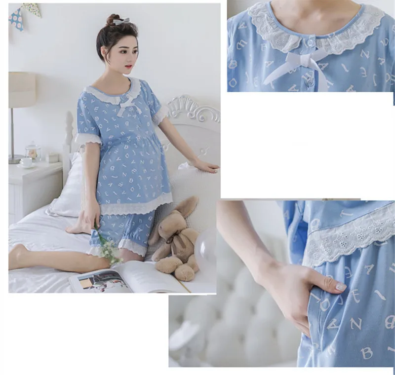 

Nursing Pajamas Maternity Clothes Cotton Pregnant Pajama Set Maternity Tops&Pants Sleepwear Nightgown Women pregnancy Pajamas