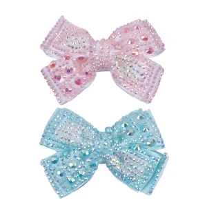Бант для волос для девочек, из бутика, 2 шт.лот, 4 дюйма, со стразами, аксессуары для волос для вечерние