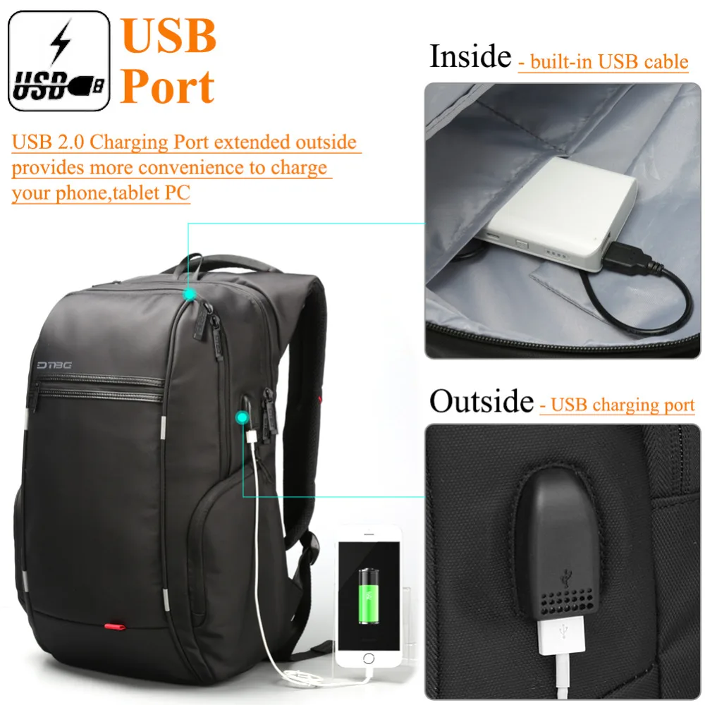 DTBG 17 3 дюймовый рюкзак для ноутбука с usb портом нейлоновый водонепроницаемый