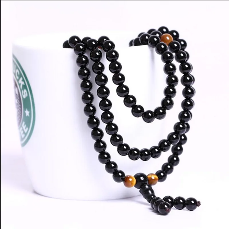 Прямая поставка бусины 6 мм 108 Будды из натурального черного обсидиана подвески