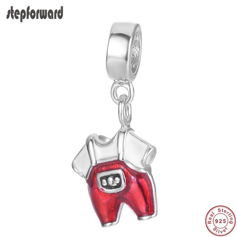 

Прекрасный, хорошее качество, красно-белые эмалированные Броши 925 серебро детские брюки на подтяжках, висит для изготовления браслета ассор...