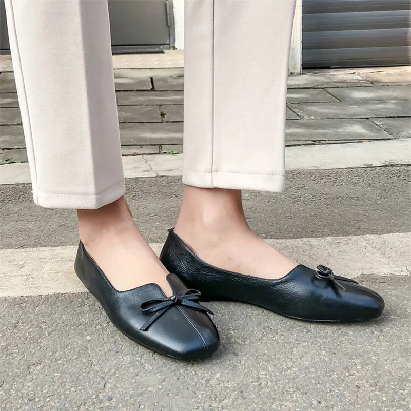 Женские туфли на плоской подошве FEDONAS элегантные из натуральной кожи с бантом