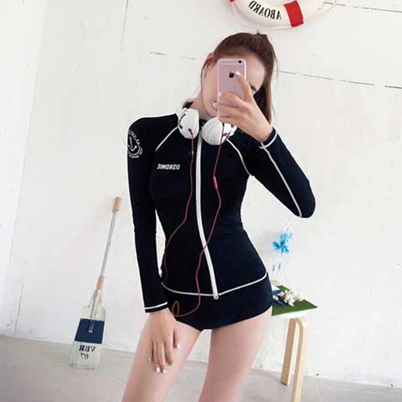 Женский купальный костюм с длинным рукавом Rashguard 3 шт./компл. защитой от солнца для