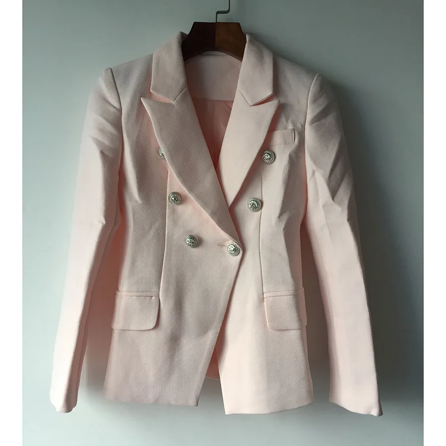 Pink Женские блейзеры и куртки, двубортный длинный женский Блейзер, женский розовый блейзер с длинным рукавом, Повседневная Верхняя одежда размера плюс - Цвет: Pink