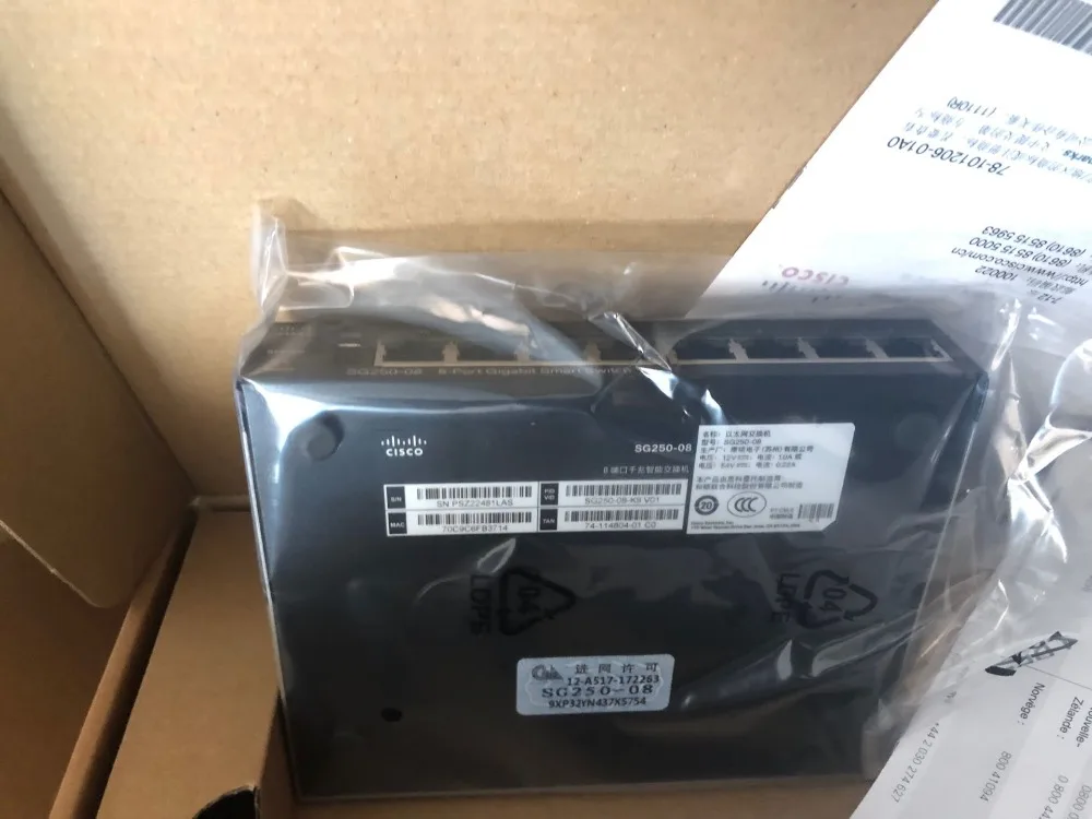 Новые CISCO SG250 08 K9 CN сетевой коммутатор Ethernet 8X10/100/1000 интеллигентая (ый) управления