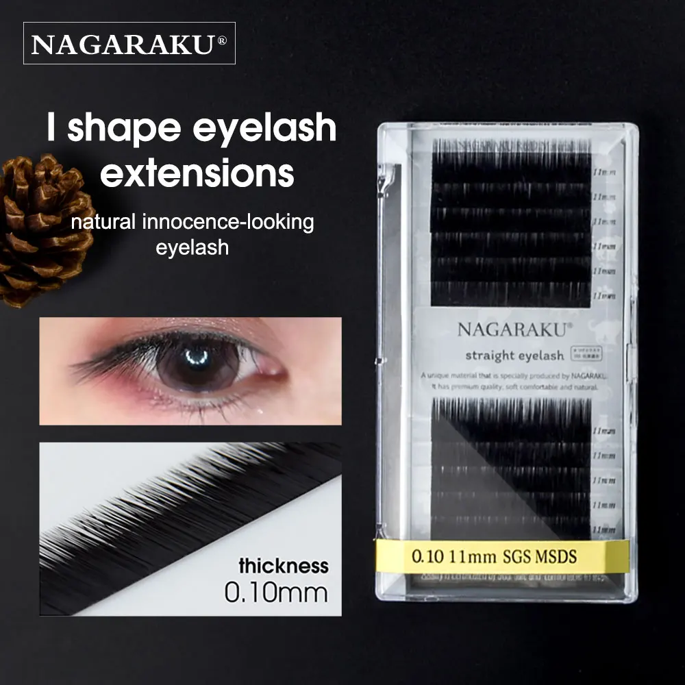 NAGARAKU I shape 12 рядов/Чехол Премиум искусственная норка накладные ресницы, Детские Прямые Индивидуальные ресницы I shape lashes