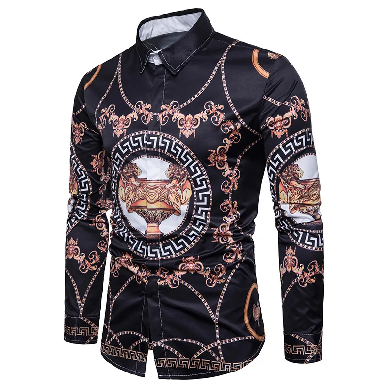 Мужская рубашка с длинным рукавом и принтом|Классические| |