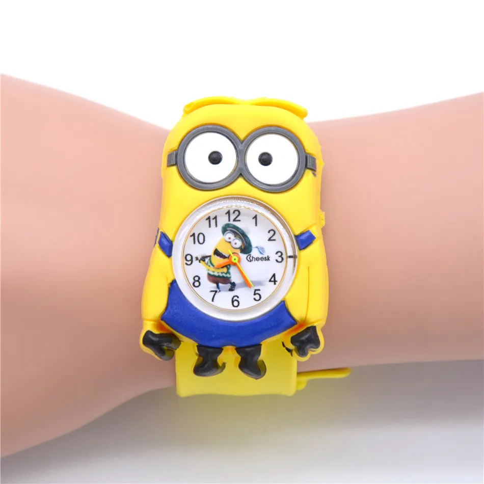 Relogio feminino, новинка, relojes, Мультяшные детские часы, маленький желтый человек, часы, модные детские милые резиновые кожаные кварцевые часы для мальчиков