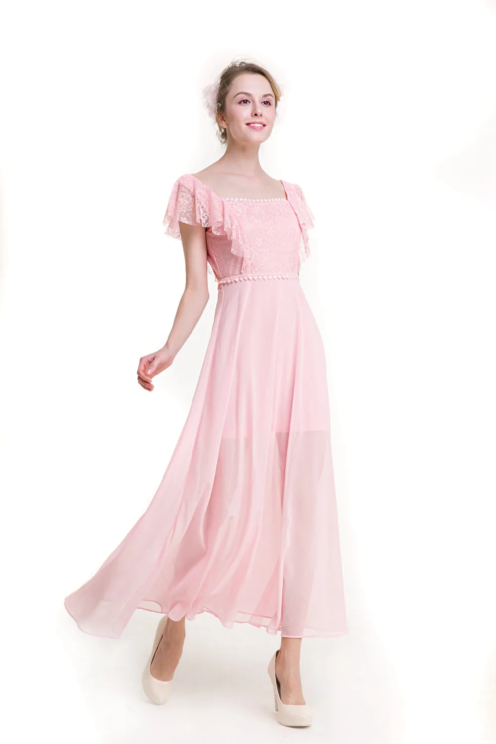 Женское платье 2017 Лето сладкий шифоновое с в виде листка лотоса кружева