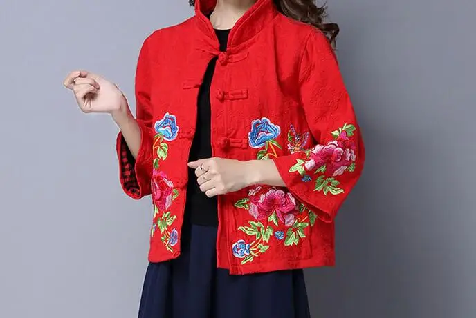 

M-2XL, хит продаж, весна-осень, Женская Новая мода, в этническом стиле, с пряжкой, свободное, трехмерная вышивка, короткое пальто