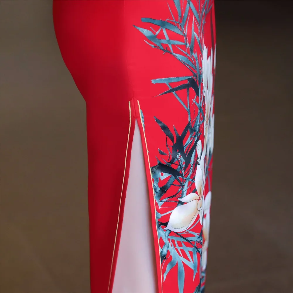 Шанхай история искусственного шелка Qipao Платье длинное Cheongsam национальный тренд платья короткий рукав тонкий Традиционный китайский платье для женщин