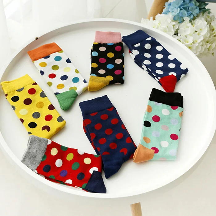 6 пар Для женщин Для мужчин носок Повседневное узором в горошек Happy Sock Excellrnt качество хлопок с оборками Лидер продаж Гольфы Meias - Цвет: N free color