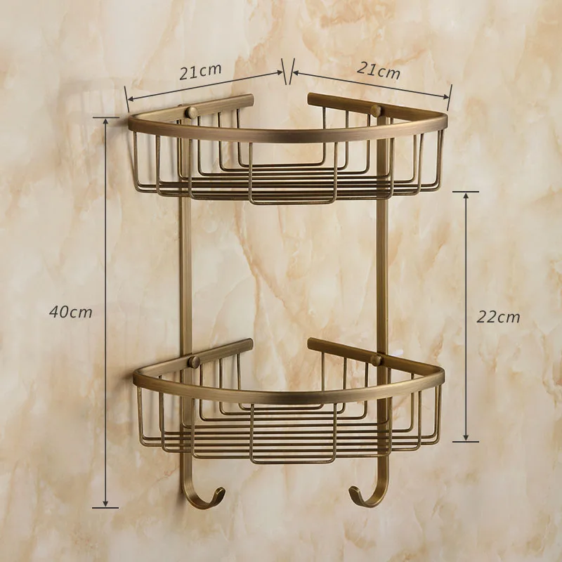 Corner Shelf 2 tiers Набор из 20 предметов, античный латунный настенный держатель для туалетной бумаги/крючок для халата/держатель для полотенец/кольца для полотенец - Цвет: Corner Shelf 2 tiers