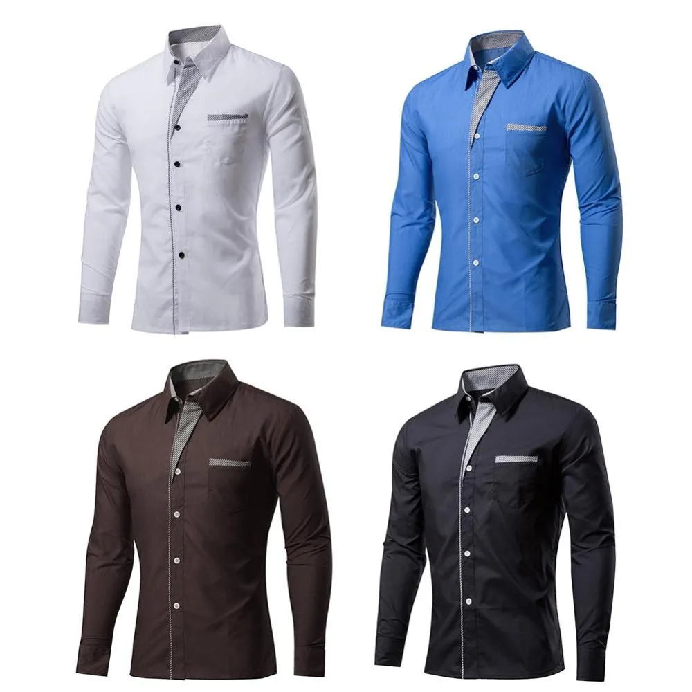 2018 Новая модная брендовая Однотонная рубашка Camisa Masculina мужская с длинным рукавом