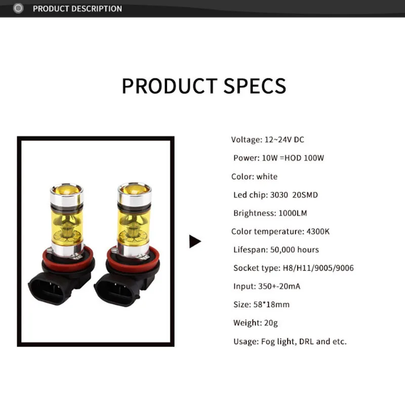 1 шт. 100 Вт 9005 9006 H8 H11 3030 20 SMD LED высокая мощность передние противотуманные лампы