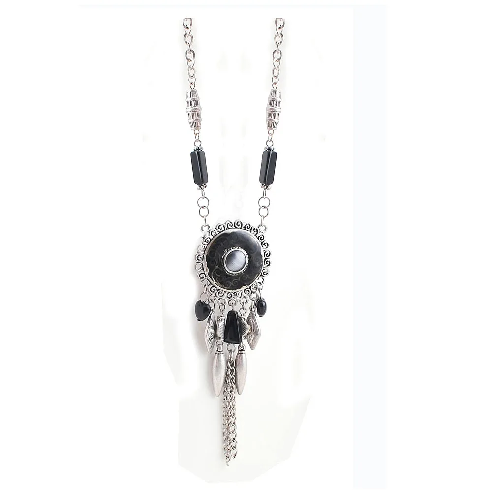 

New Long Necklace Fashion Silver Color Geometric Enamel Pendant