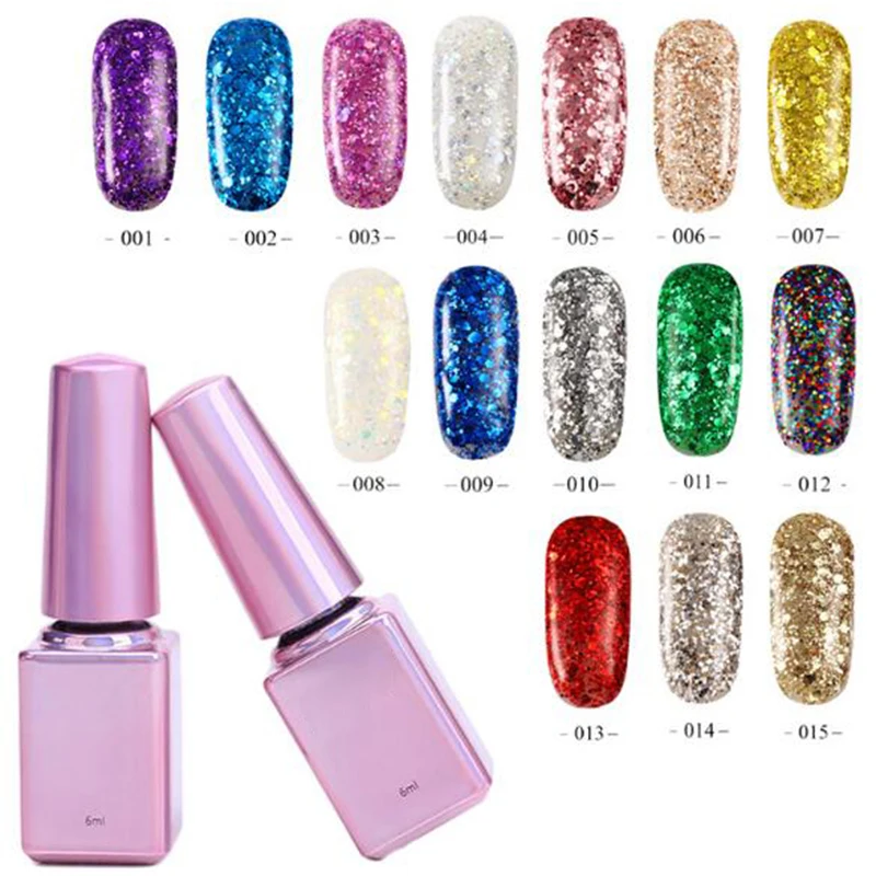 

6ML Nail Art Gel Pure Color with Glitter Polish UV LED Gel Nail Polish Long-lasting Macaron Soak off varnish gel lacquer