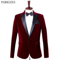 wine red velvet blazer men 2019 fashion leisure suit jacket men wedding groom singer costume homme slim fit blazer masculino 4xl