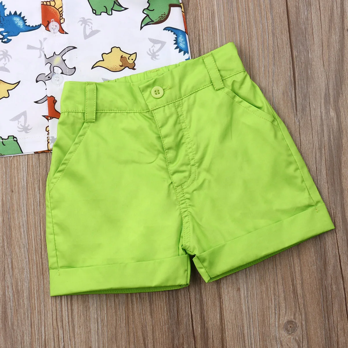 New Toddler Baby Boys Summer Dinosaur Cartoon Short Sleeve Tops T-shirt +Solid Color Pants Shorts 2Pcs Outfits Kids Clothes Sets |