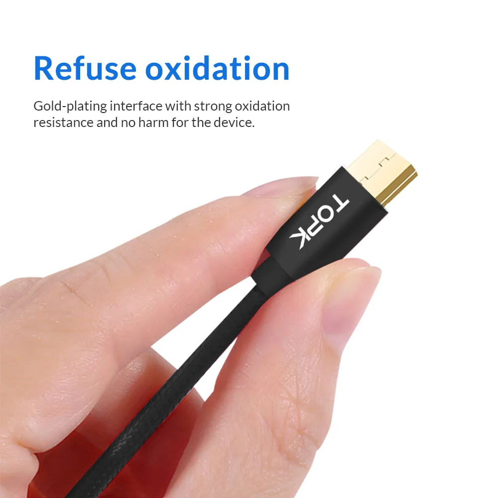Кабель Micro USB TOPK в нейлоновой оплетке металлический штекер для синхронизации