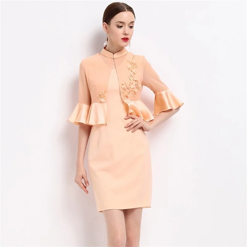 Летнее платье 2017 элегантные женское vestidos Весна Аппликация партия