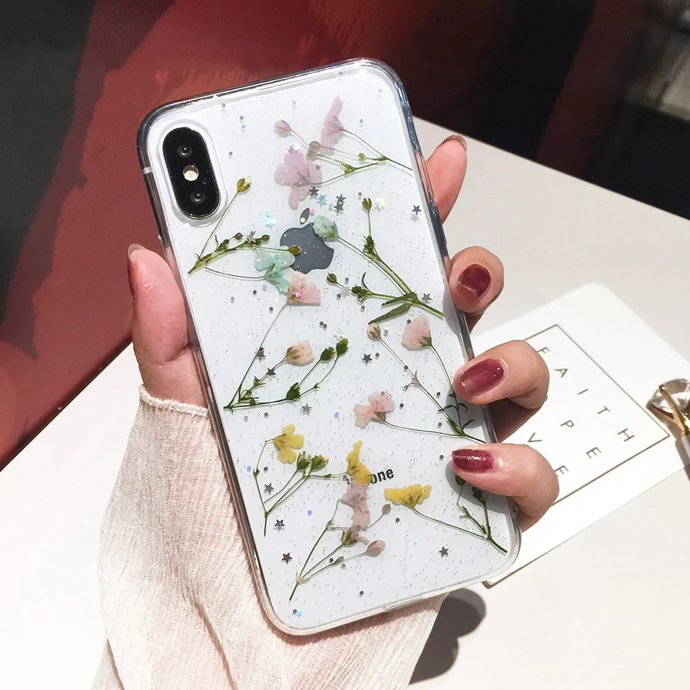 Чехлы с натуральным высушенным цветком для iPhone 11 12 Pro X XS Max XR 6 6S 7 8 Plus чехол ручной