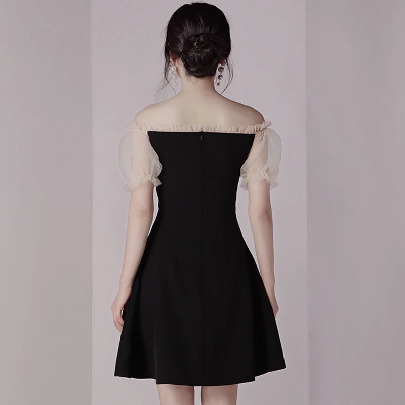INDRESSME элегантное однотонное платье А-силуэта с коротким пышным рукавом женское