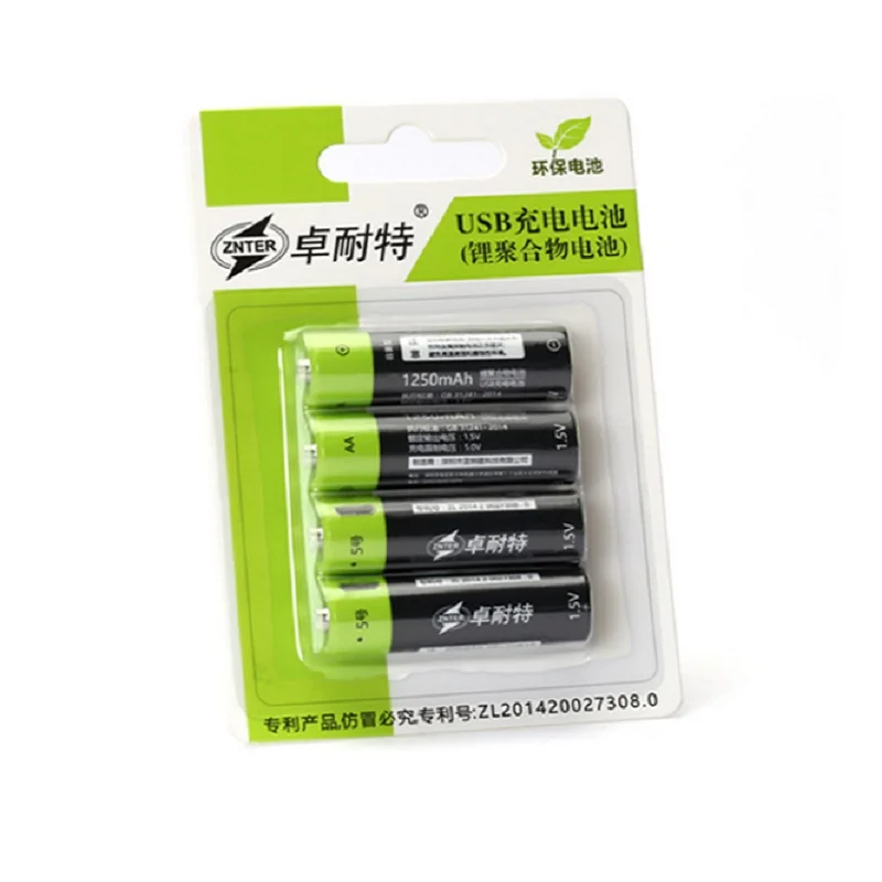 ZNTER 4 шт./компл. AA перезаряжаемая батарея 1 5 V 2A 1250mAh USB зарядка литиевая с кабелем Micro