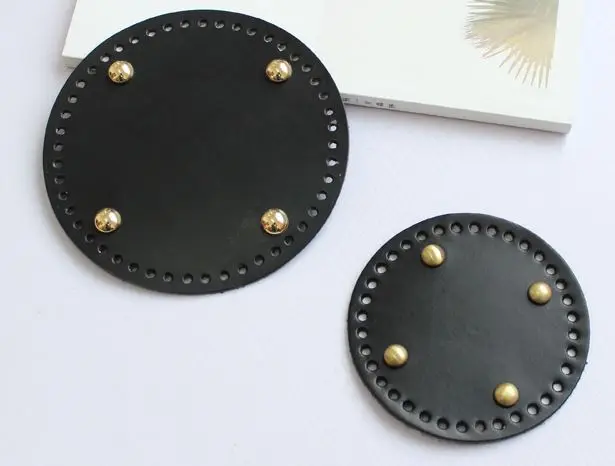 1PCS Real Leather Round Bag bottom 16cm/6.3" 12cm/4.7" DIY Handmade Bag Accessories - Цвет: black 12cm