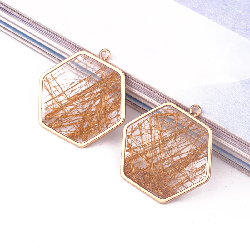 Винтажные 2шт шестигранные золотые серебряные украшения из смолы серьги