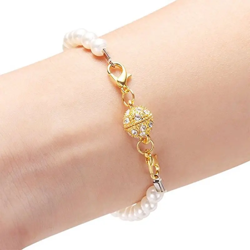 12 Pcs/set Round Beads Cylindrical Magnetic Buckle Inlaid Rhinestone Bracelet Necklace Connection Clasps Women Jewelry