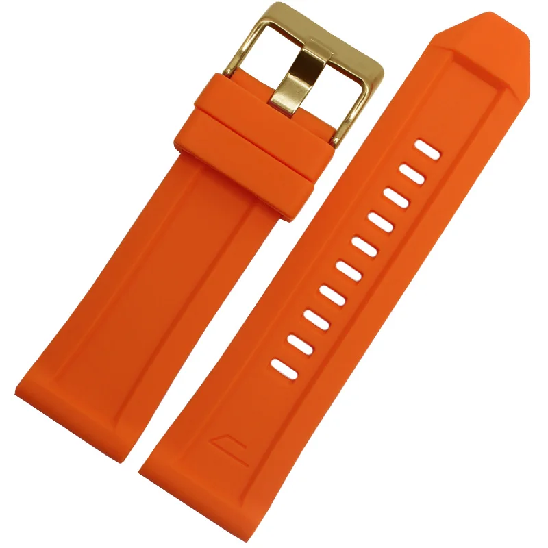 Orange gold buckle 24 мм 26 мм Браслет Водонепроницаемый силиконовый ремешок для часов для дизельных часов DZ7370 DZ7333 DZ7317 DZT2006 мужской ремешок - Цвет ремешка: Orange gold buckle