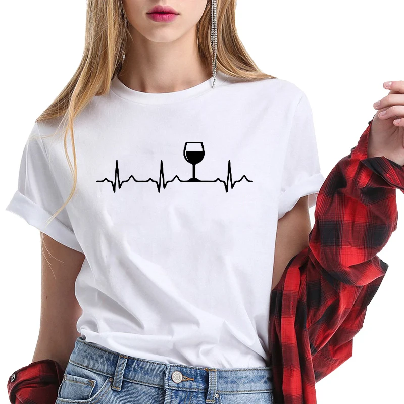 Besikom New Arrival Women T-shirt Wine Short Sleeve O-neck Funny Summer Tee Shirt Femme Streetwear Tshirt Casual Clothing | Женская