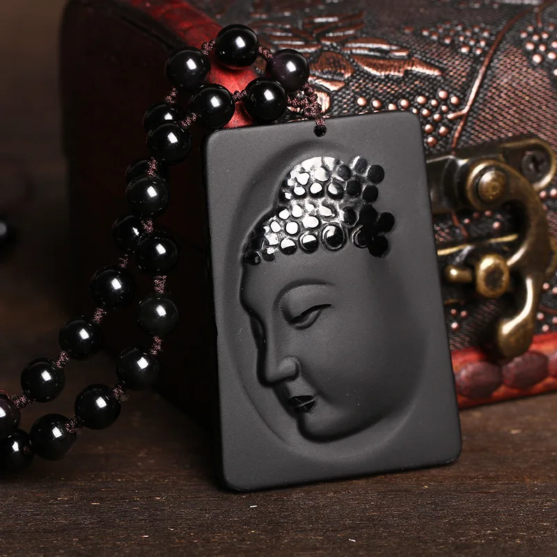 Подлинный натуральный матовый черный обсидиан Guanyin подвеска с боковым