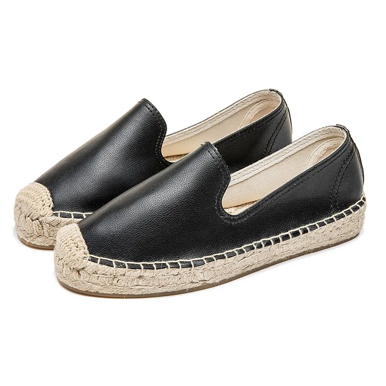Black Espadrilles Г., Летние эспадрильи из натуральной кожи на платформе женская обувь на платформе в стиле Insta пляжная обувь без застежки для отдыха - Цвет: Black Espadrilles