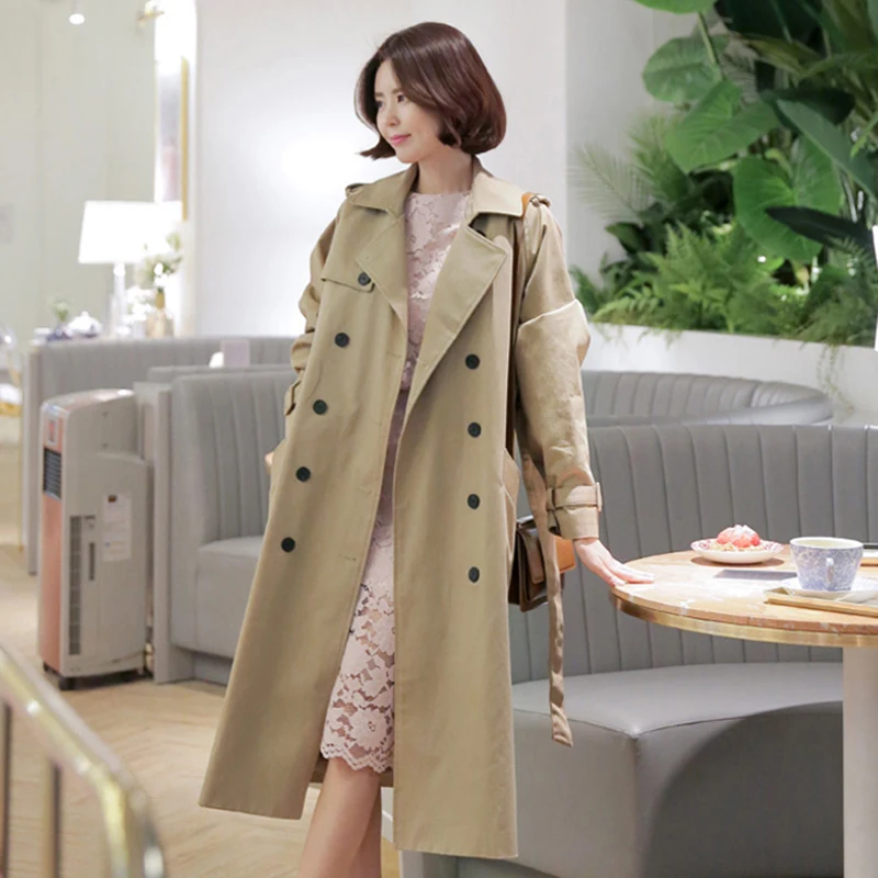 Осенний Новый модный бренд женский двубортный Тренч корейский стиль Средний