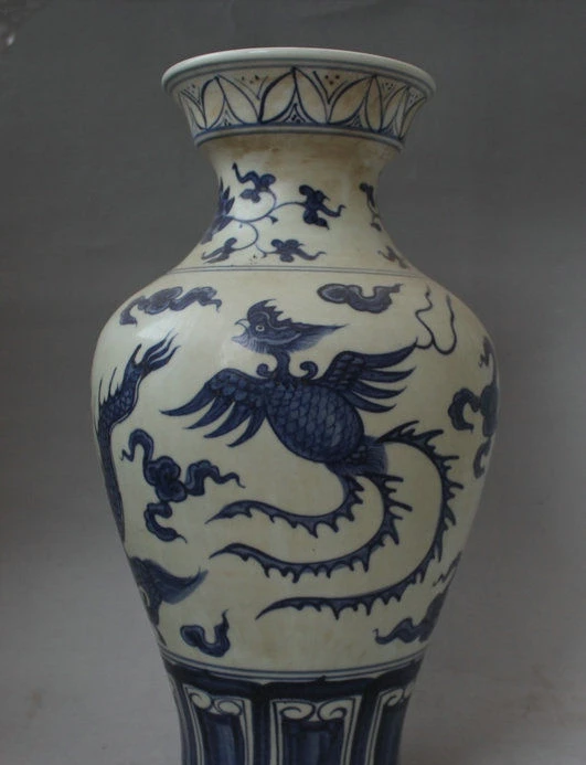 16 &quotКитайский дворец синий белый фарфор летающий дракон феникс бутылка с