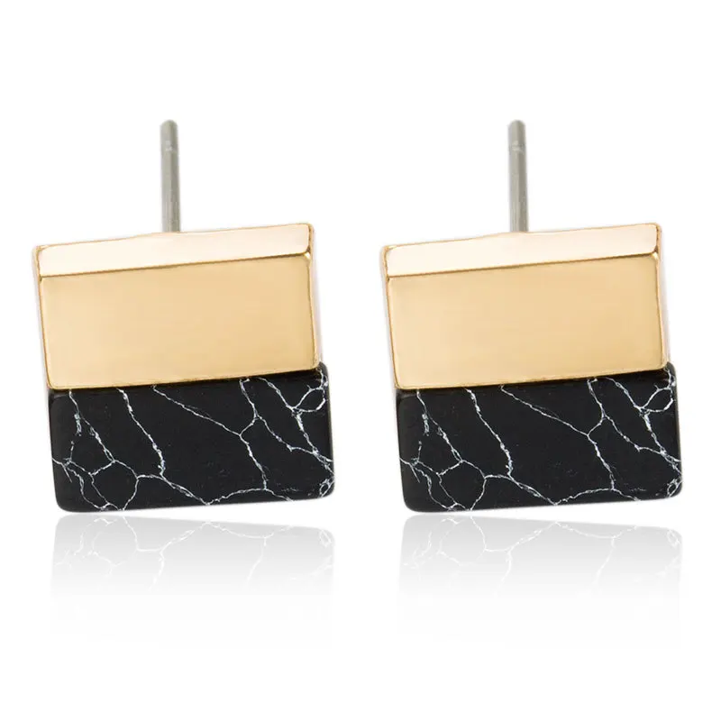 square black Модные простые белые черные искусственный мраморный камень геометрические круглые треугольные квадратные серьги-гвоздики для женщин минимализм ювелирные изделия - Окраска металла: square black