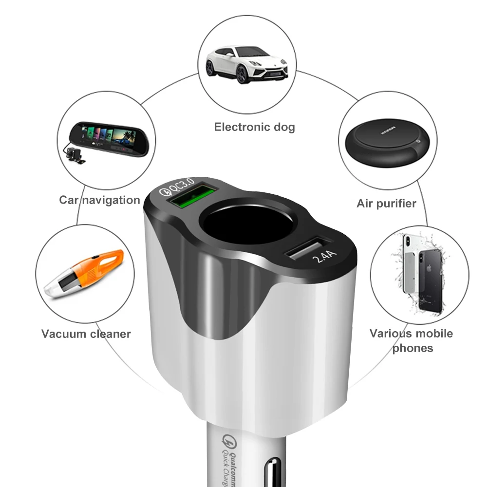 QC3.0 2.4A двойной USB разветвитель автомобильного прикуривателя гнездо адаптер