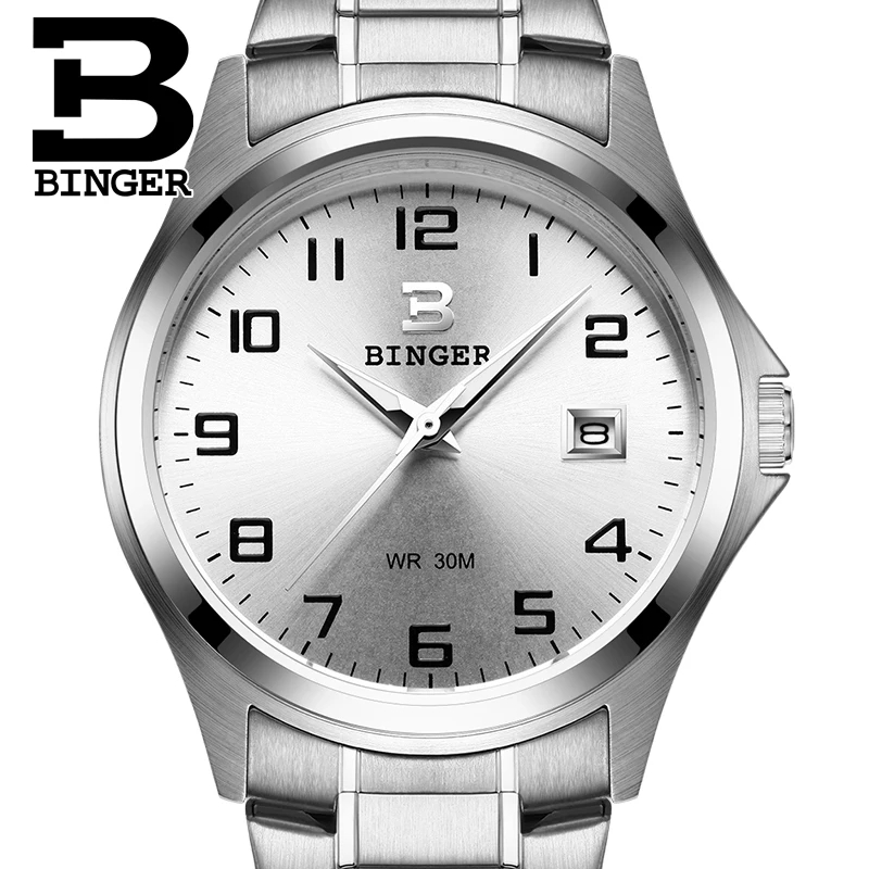 

Switzerland Luxury Brand BINGER Quartz Men's Watch Full Stainless Steel Clock Waterproof Complete Calendar Guarantee B3052A-2