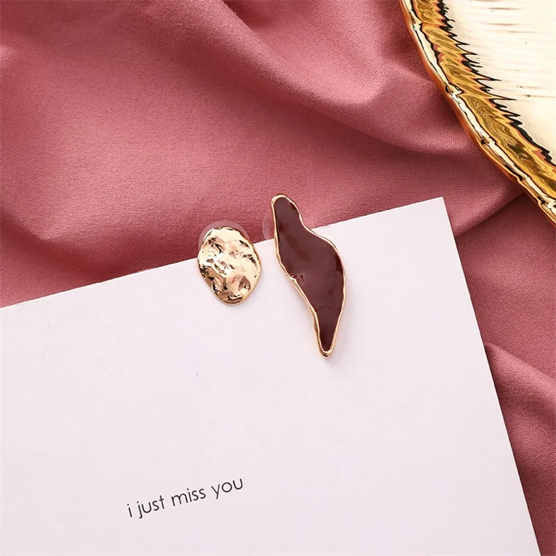 Женские асимметричные серьги с жемчугом корейские милые темно красные