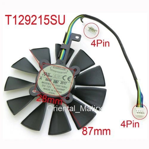 T129215SU-B T129215SU 12 В 0.5A 87 мм VGA вентилятор для ASUS GTX1050TI GTX1060 GTX1070 RX480 Видеокарта кулер вентилятор охлаждения - Цвет лезвия: T129215SU-B