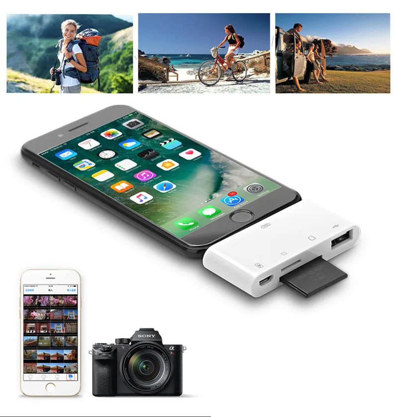 4в1 OTG кард-ридер iOS Телефон SD TF карта памяти ПИСАТЕЛЬ USB 2,0 Комплект для подключения камеры Адаптер для iPhone X XS MAX XR 6 7 8 iPad