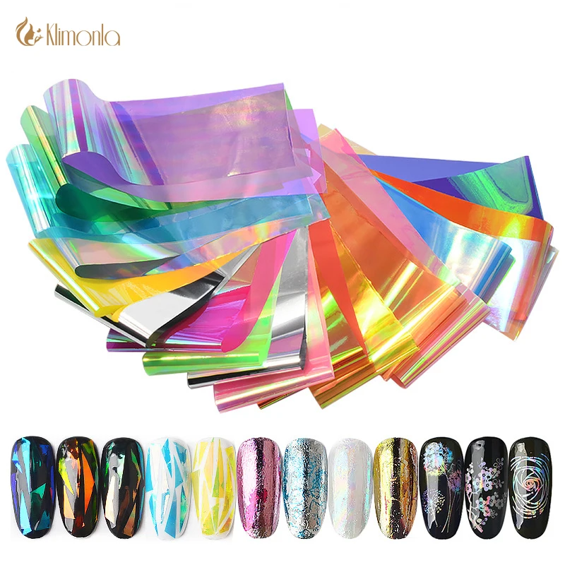 Новые 4 вида стилей лазерные Фольга для ногтей золотого и серебряного цвета