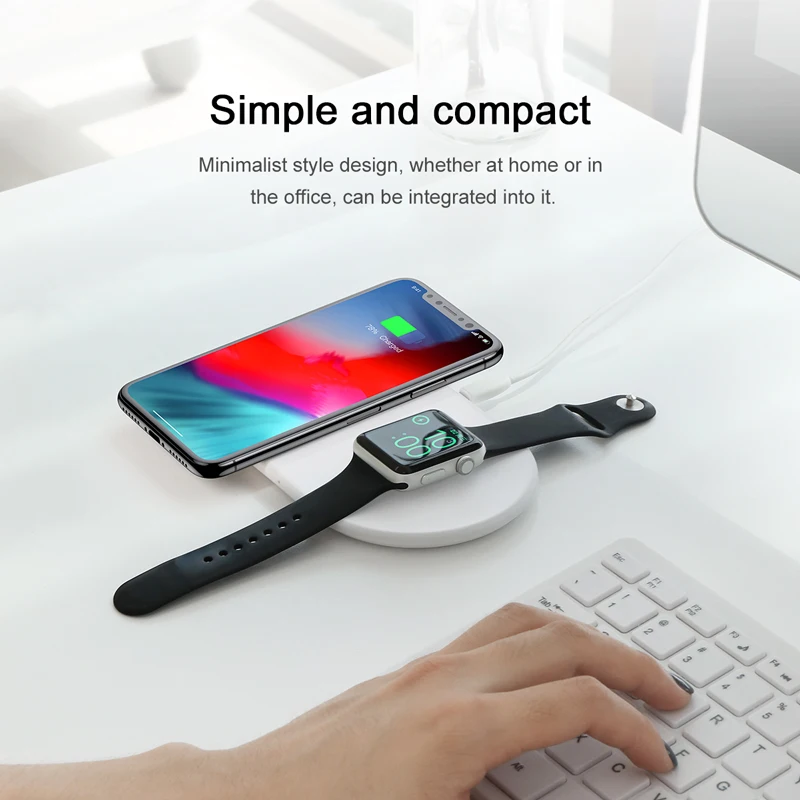 Беспроводное зарядное устройство Baseus 2 в 1 для Apple Watch 4 3 10 Вт Qi iPhone 11 Pro X XR Xs Max